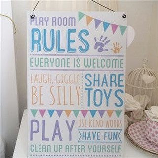 Play Room Rules Metal plaque