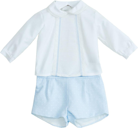 Dolce Petit Boys White Top & Blue Polka Dot Shorts