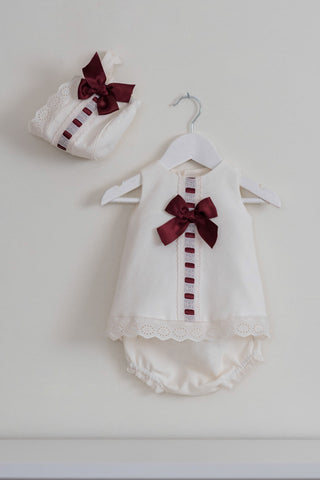 Dolce Petit Cream & Burgundy Pique Dress