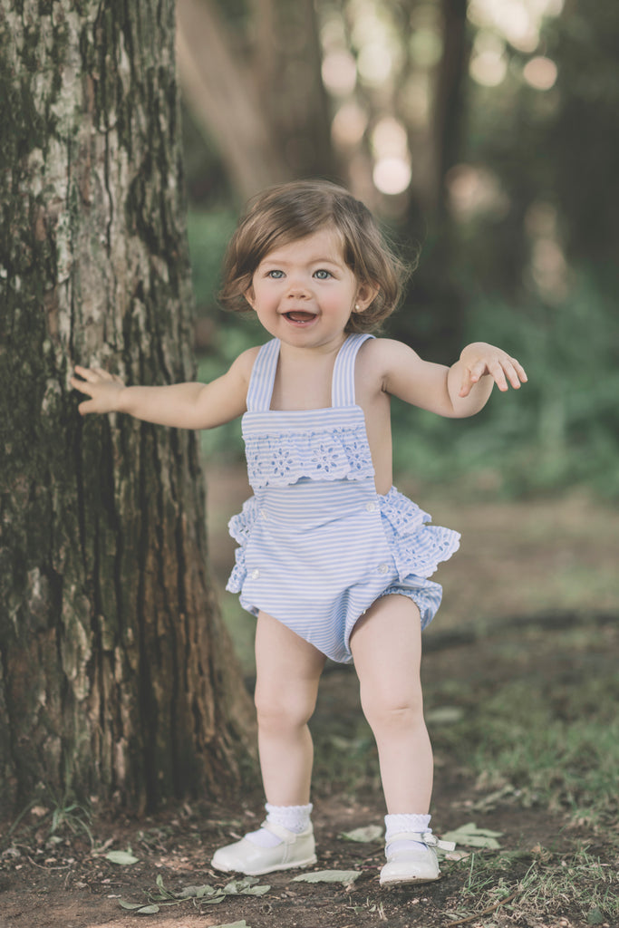 Dolce Petit Baby Blue & White Stripe Romper 2117-3