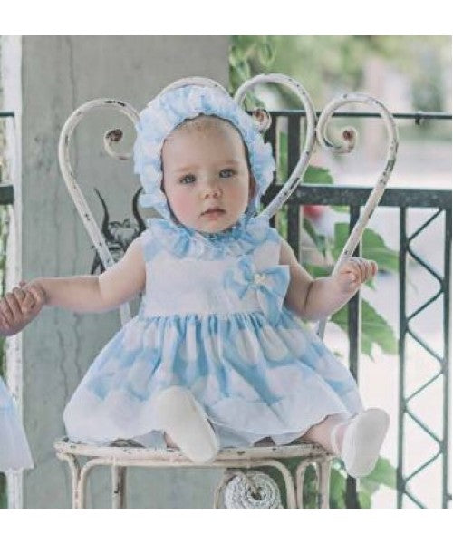 Dolce Petit SS18 Blue & White Spot Dress & Bonnet Set 2128-vgb