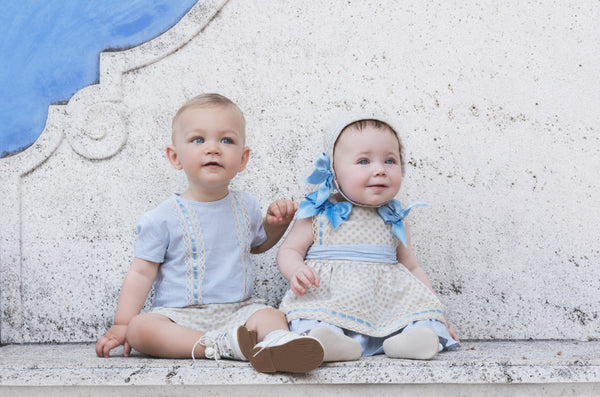 Dolce Petit Boys Baby Blue Shirt & Beige Short Set
