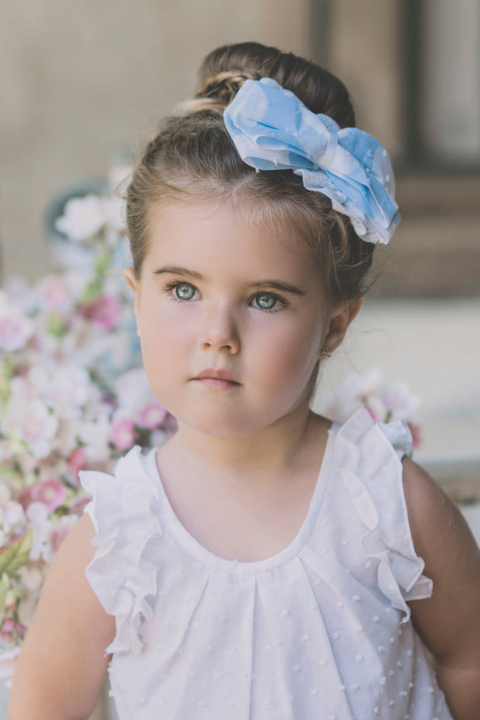 Dolce Petit Girls Blue & White Matching Hair Bow 2228-L
