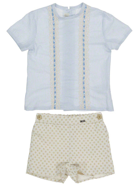 Dolce Petit Boys Baby Blue Shirt & Beige Short Set