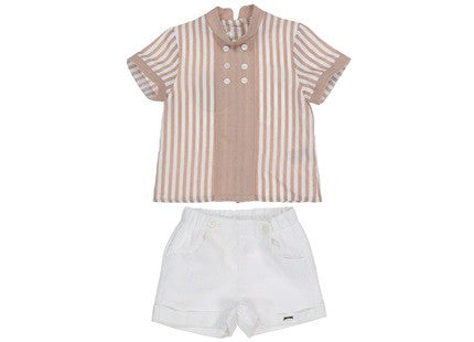 Dolce Petit Boys Beige Stripe Shirt & Short Set