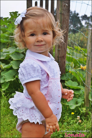 Pink Pique and Lace Ruffle Romper and Blouse