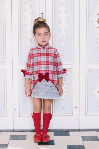 Dolce Petit Girls Red White & Grey Check Dress (2241-V)