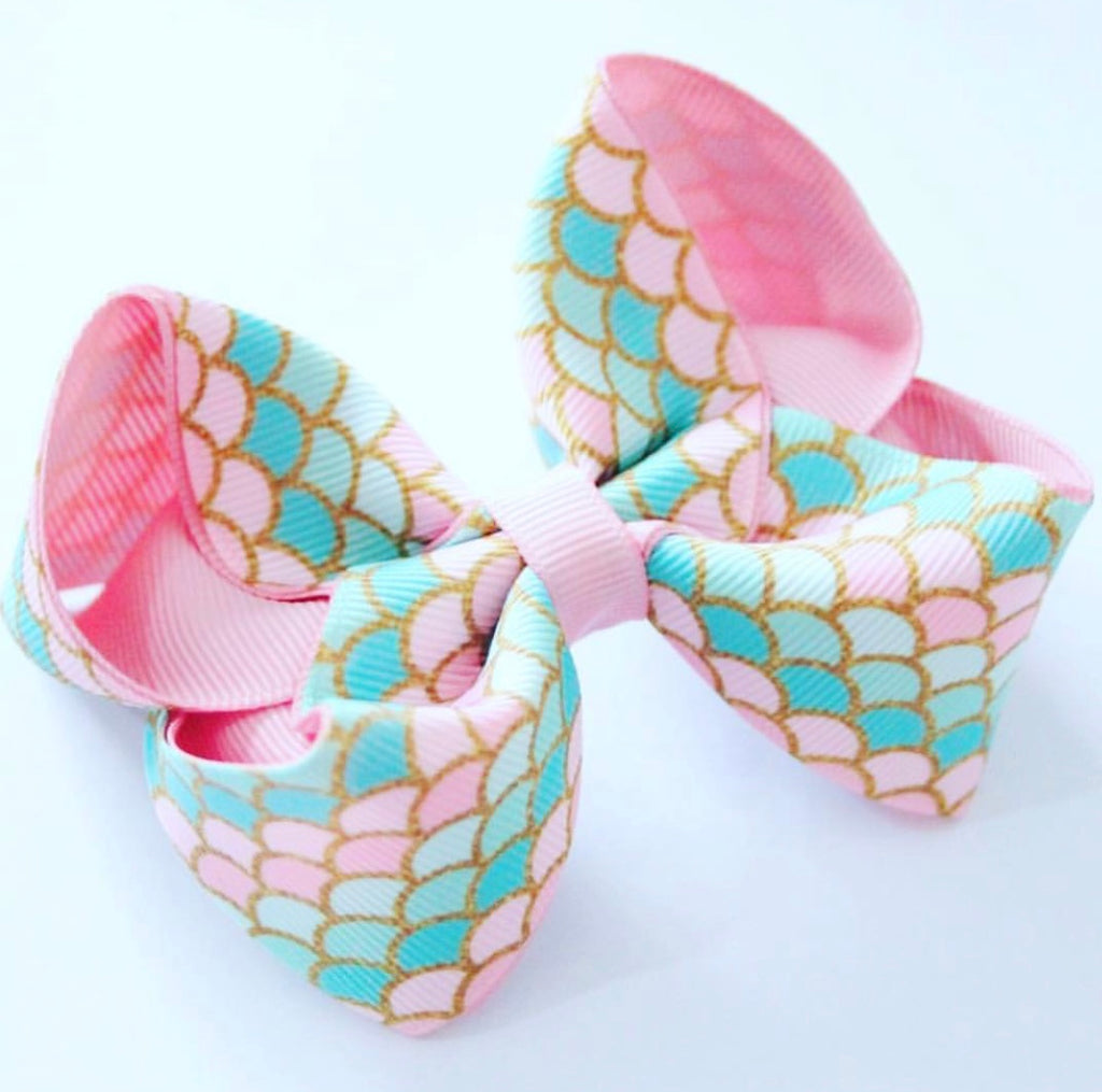 Mermaid Scale Pink and Aqua Bow
