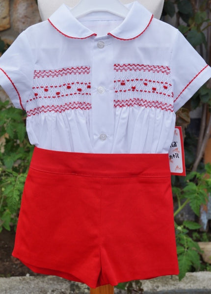 Sonata Boys White & Red Smocked Prince George set