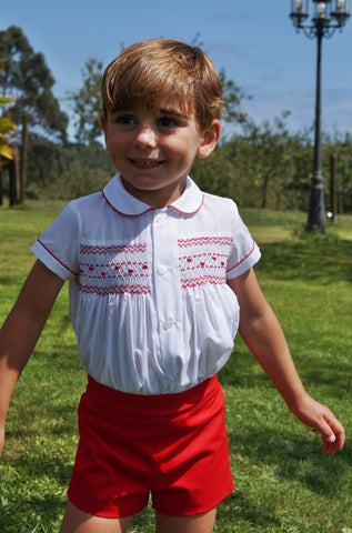 Sonata Boys White & Red Smocked Prince George set