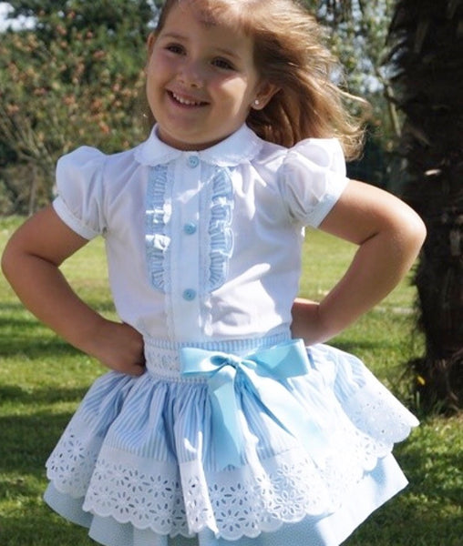 Sonata Light Blue Pinstripe Skirt & White Blouse