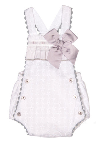 Dolce Petit White Romper with Soft Grey Bow