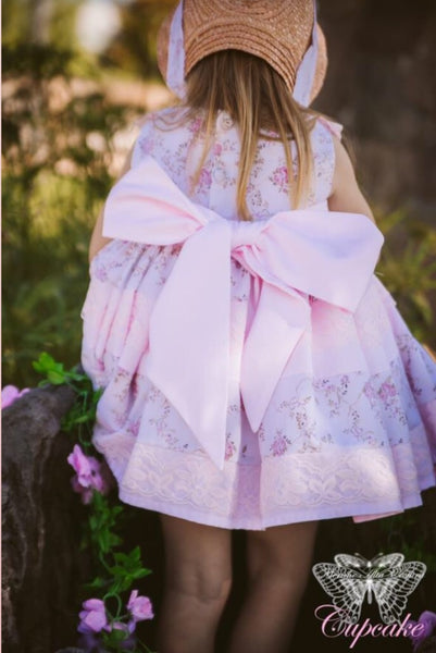 Pink Floral & Lace Tea Length Dress
