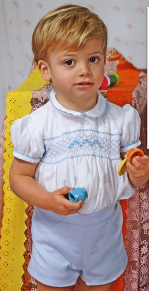 Sonata Boys White & Baby Blue Smocked Prince George set