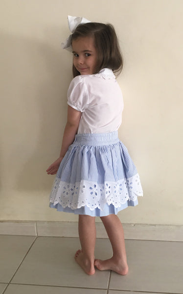 Sonata Light Blue Pinstripe Skirt & White Blouse