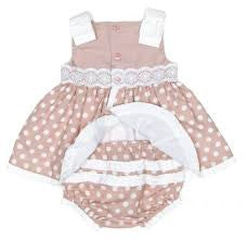 Dolce Petit Beige & White Polka Dot Dress with Bonnet and Pants