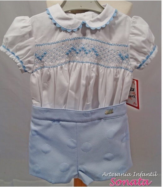 Sonata Boys White & Baby Blue Smocked Prince George set