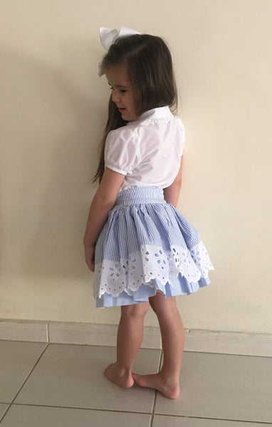 Sonata Light Blue Pinstripe Skirt & White Blouse