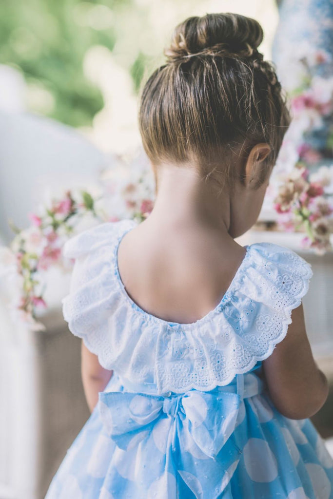 Dolce Petit Blue & White Spot Puffball Dress 2228-V Dulce Bebe Boutique Dolce Petit Blue & White Spot Puffball Dress 2228-V Dulce Bebe Boutique