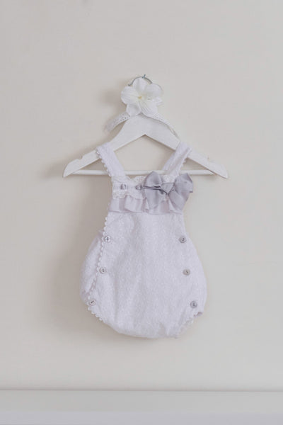 Dolce Petit White Romper with Soft Grey Bow