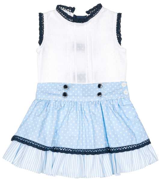 Dolce Petit Blue & White Polka Dot Skirt Set 2256/23