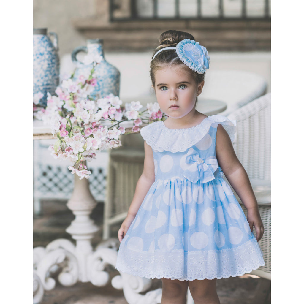 Dolce Petit Blue & White Spot Puffball Dress 2228-V