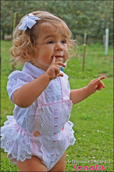 Pink Pique and Lace Ruffle Romper and Blouse