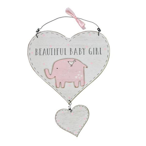 Wooden Baby Girl Double Heart Wall Plaque