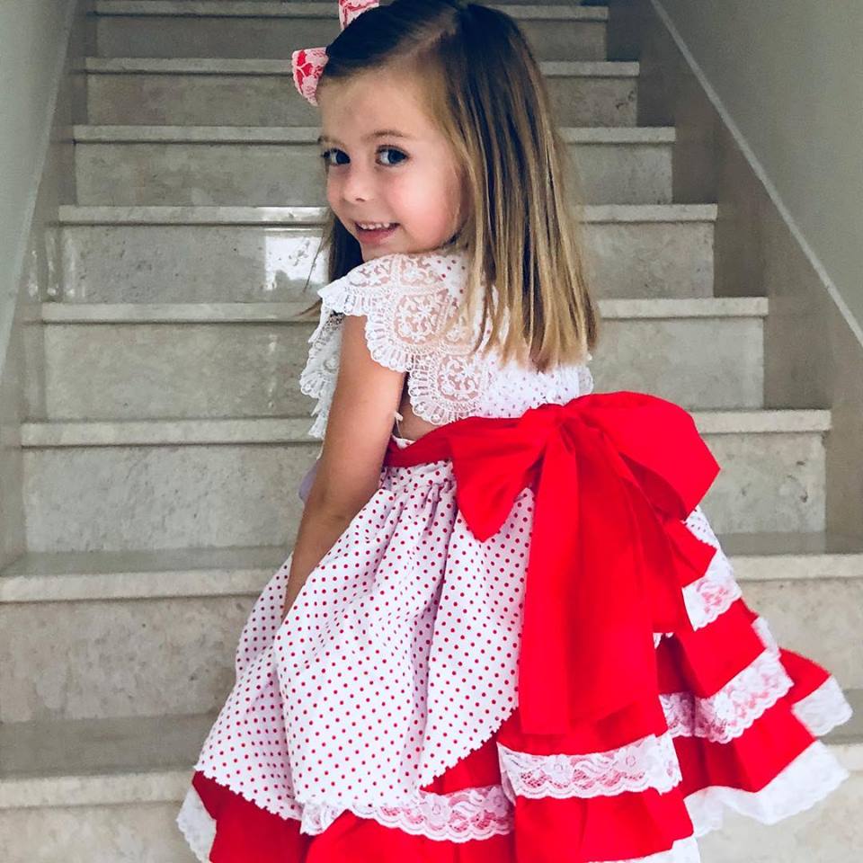 Dulce Bebe Red & White Polka Dot Spanish Dress