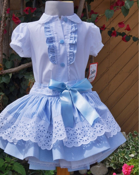 Sonata Light Blue Pinstripe Skirt & White Blouse
