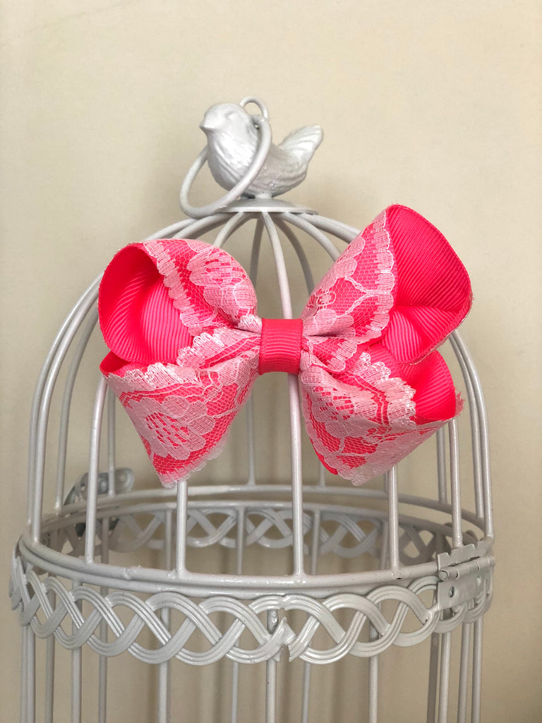 Hot Pink Vintage Lace Bow