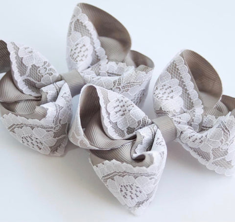 Grey Vintage Lace Bow