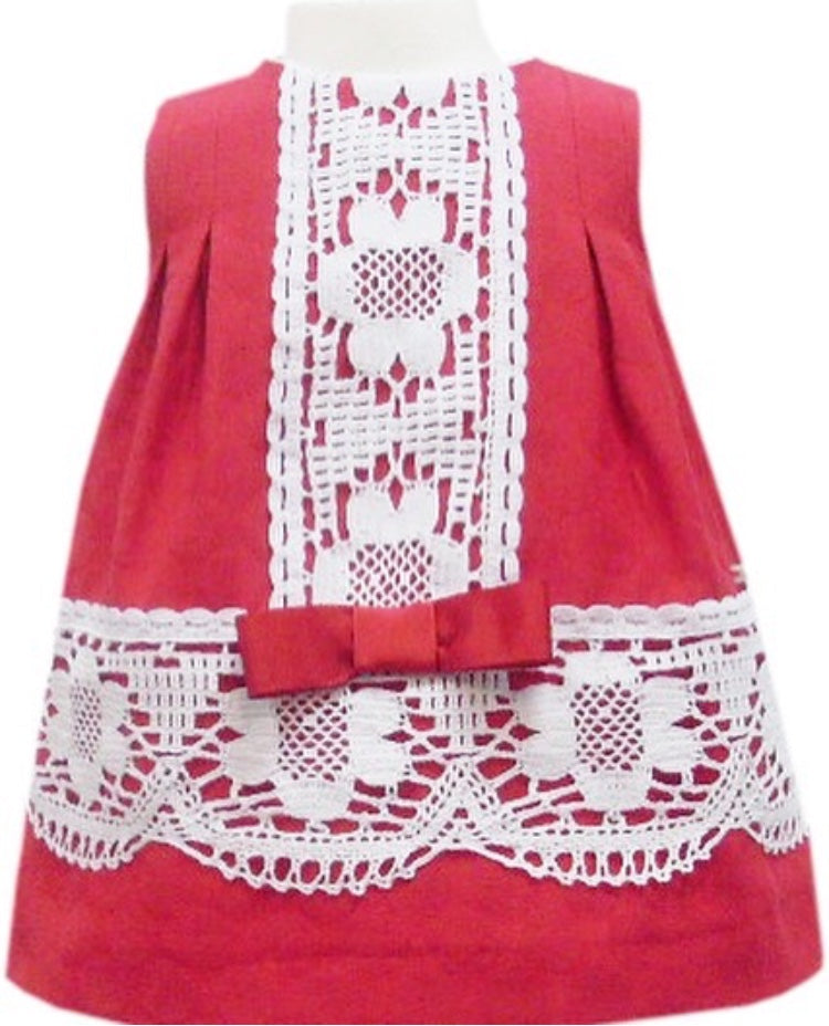 Miranda Red & White Lace Trim Dress