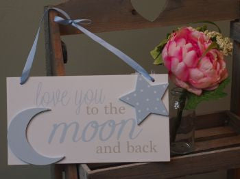 Blue Love you to the Moon rectangle plaque