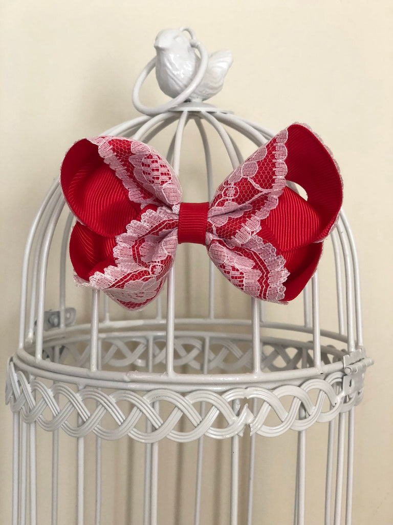 Poppy Red Vintage Lace Bow