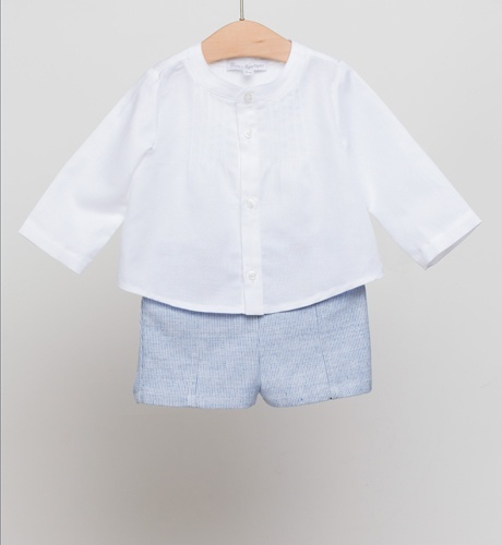 Fina Ejerique Boys White Pleated Dress Shirt & Blue Shorts