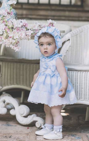 Dolce Petit SS18 Blue & White Spot Dress & Bonnet Set 2128-vgb
