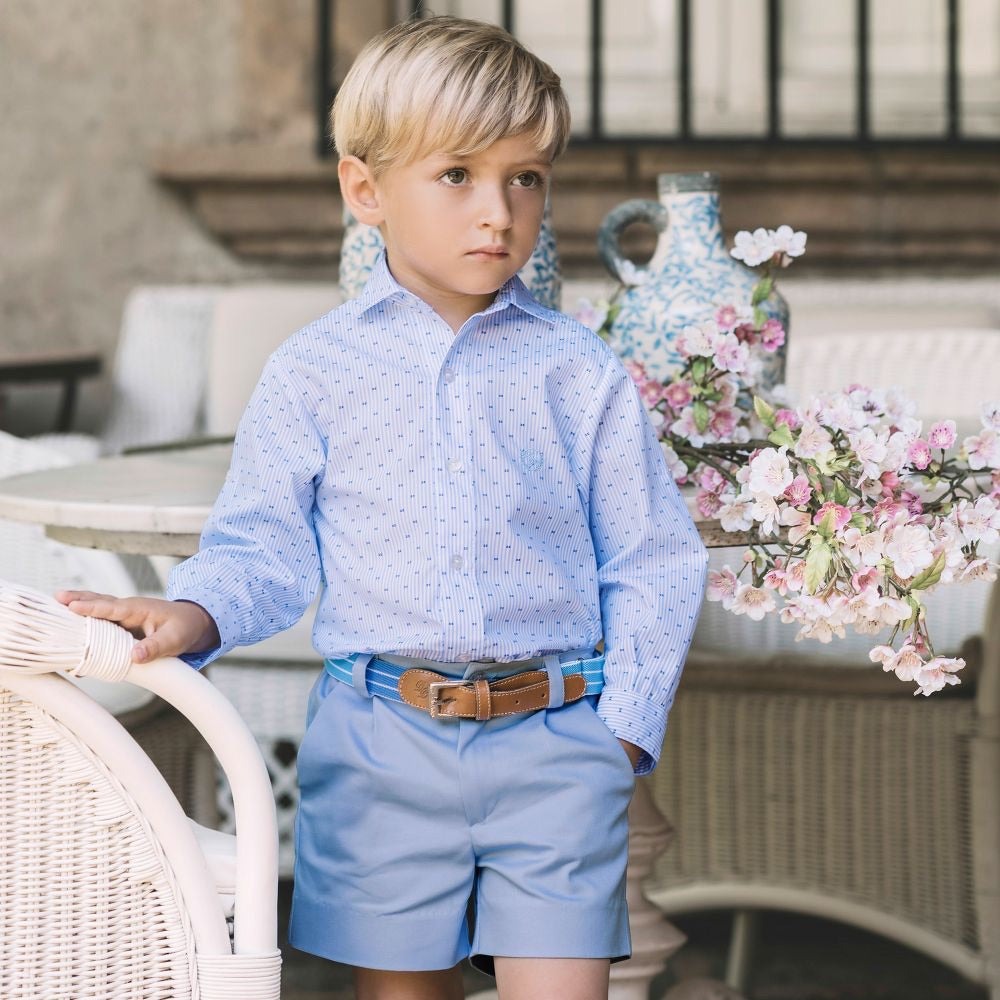 Dolce Petit Boys Baby Blue White Pinstripe Shirt Short Set