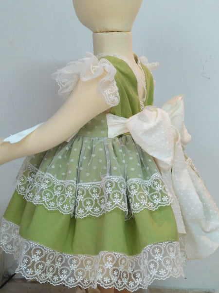 Olive & White Lace Puffball Dress