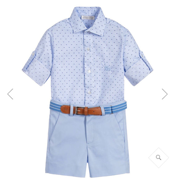 Dolce Petit Boys Baby Blue & White Pinstripe Shirt & Short Set